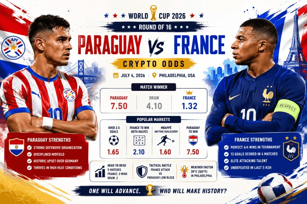 Tỷ lệ cược tiền điện tử Paraguay vs. Pháp: Phân tích cá cược World Cup 2026